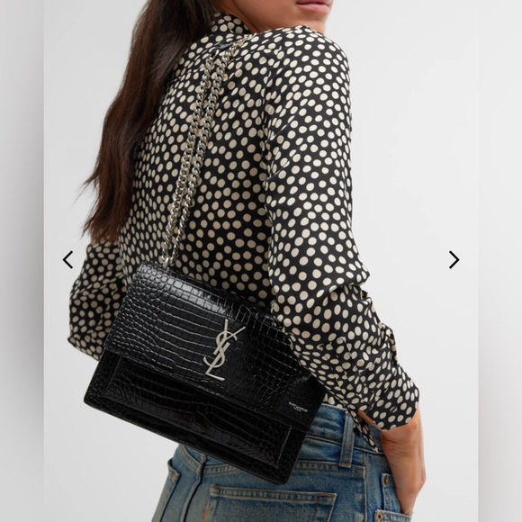 Saint Laurent Croc Embossed Leather Crossbody Bag New - Picture 6 of 16